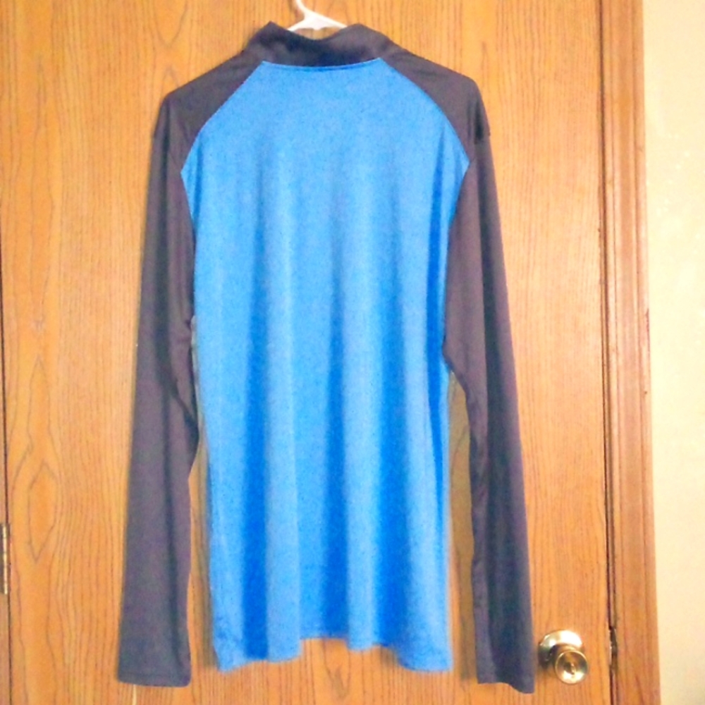 "B" Blue/gray long 1/4 zip-up w/ (Baseball logo) thumb CUT out sleeve SIZE: 2XL - Picture 3 of 6